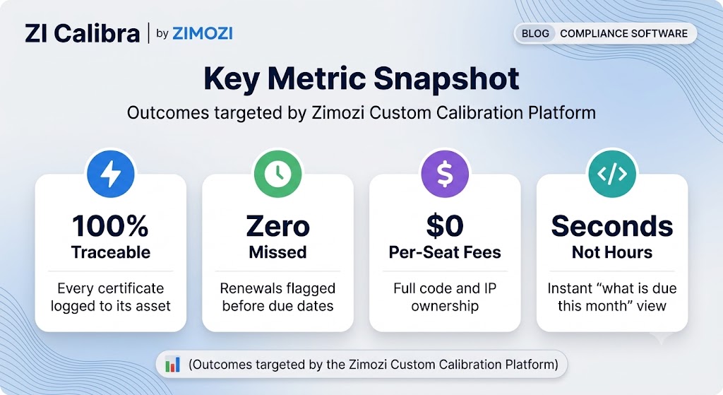 ZI Calibra calibration compliance tracking dashboard